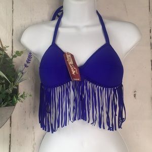 Arizona Jeans Royal Blue Purple Fringe Bikini Top Halter